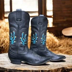 Women’s Size 6.5 B - Larry Mahan Vintage Cowboy Western Boos Cactus Inlays